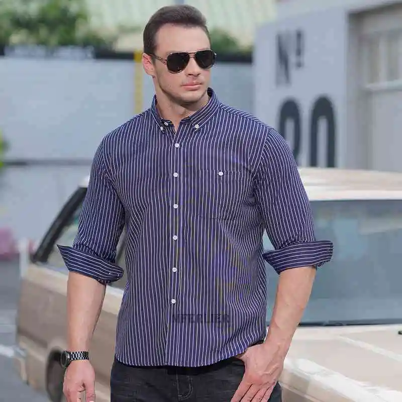 

high quality autumn Men striped casual Shirt long Sleeve 150kg plus Size 8XL 10XL 12XL 14XL pockets Shirt comfortable 58 60 66