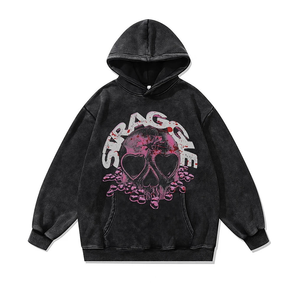 

Gothic Skulls Print Berserk Men's Hoodies Women Punk Y2k Hooded Retro Washed Cotton New Sweatshirt Loose Hip Hop Streetwear Top