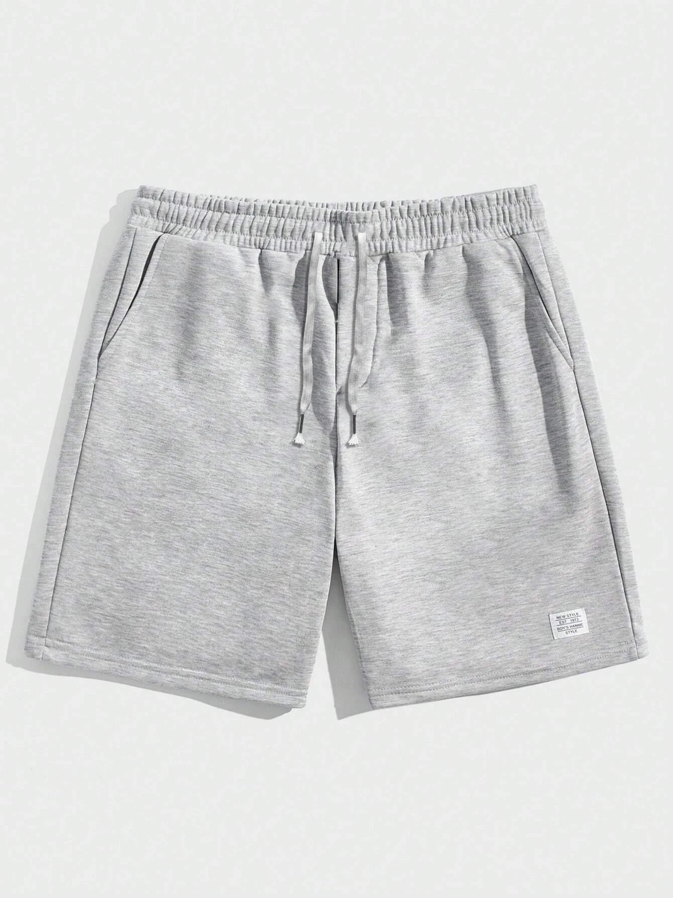 Men's Elastic High Waist Drawstring Sweat Shorts Solid Color Label Patch Loose Daily Street Casual Sports Shorts