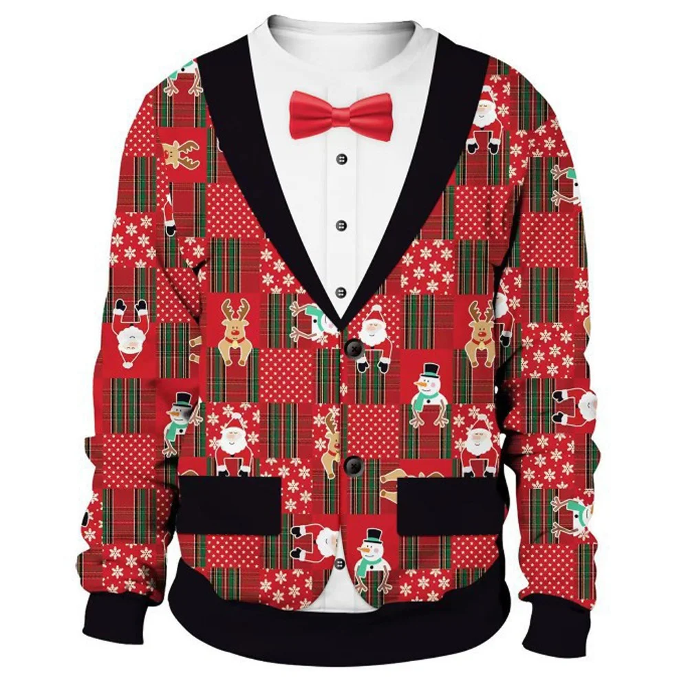 

Christmas Elk Pattern Men's Hoodies Casual O-neck Loose Sweatshirts Autumn Winter Street Hip Hop Pullover Fashion X'mas Clothes