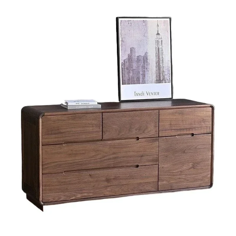 

Nordic Japanese black walnut chest of drawers Bedroom living room Modern simple multi-functional storage cabinet