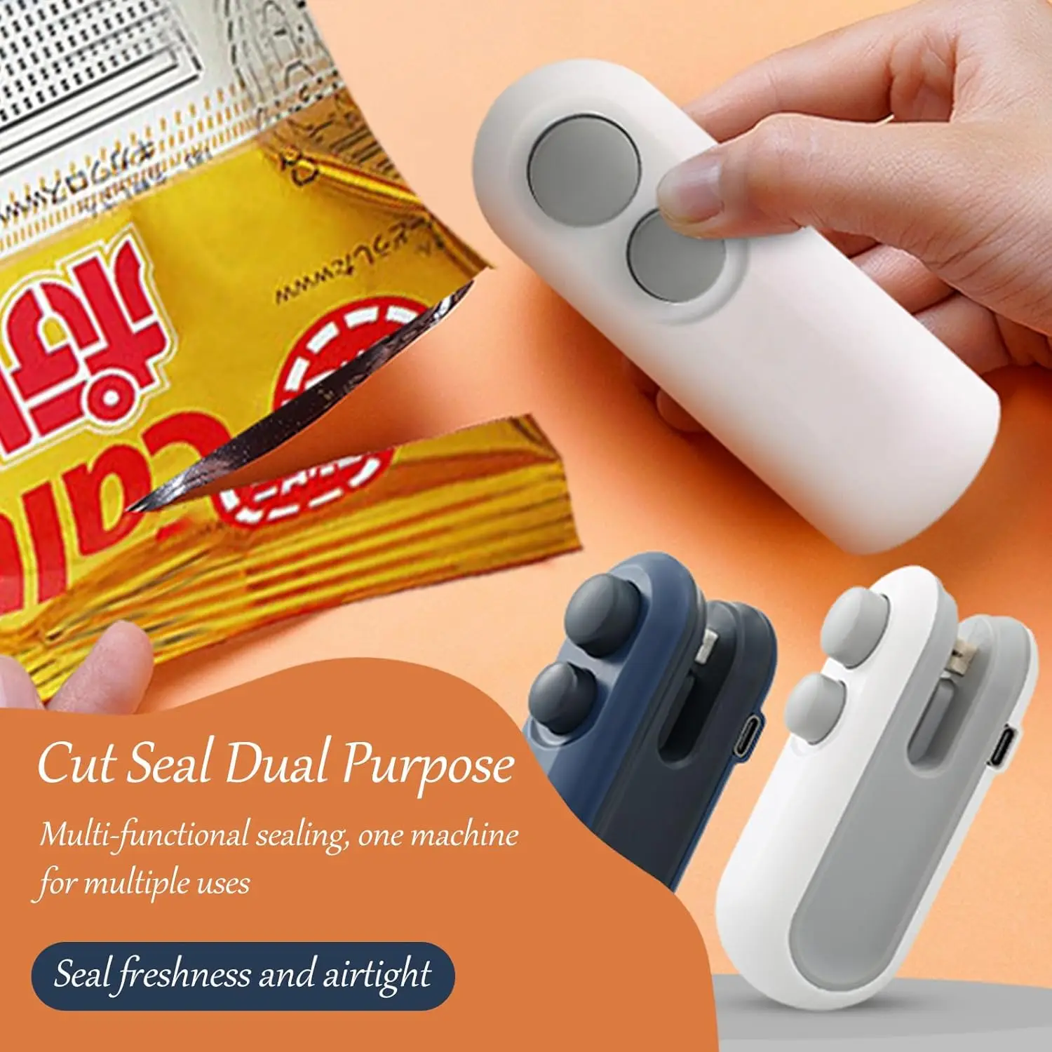 Mini sigillatrice per sacchetti, termosigillatrice 2 in 1, termosigillatrice ricaricabile tramite USB, mini sigillatrice portatile per sacchetti di plastica Snack B