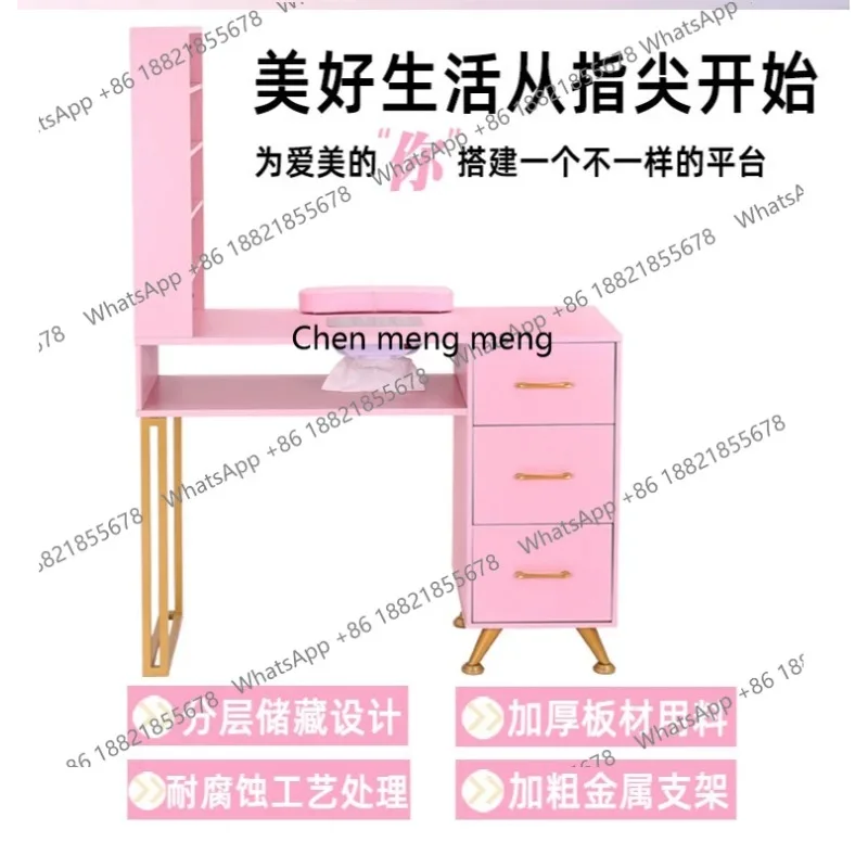 A17 مطلي بالذهب الوردي، صالون أظافر، طاولة مانيكير فردية مع وسادة معصم، مكنسة كهربائية، طاولة مانيكير. #3