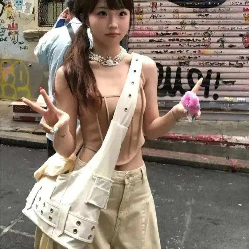 Bloom Retro Denim Messenger Bag Women Hot Girl Rivet Large Capacity Casual Crossbody Bags Female Y2k Grunge Handbag 2025 New