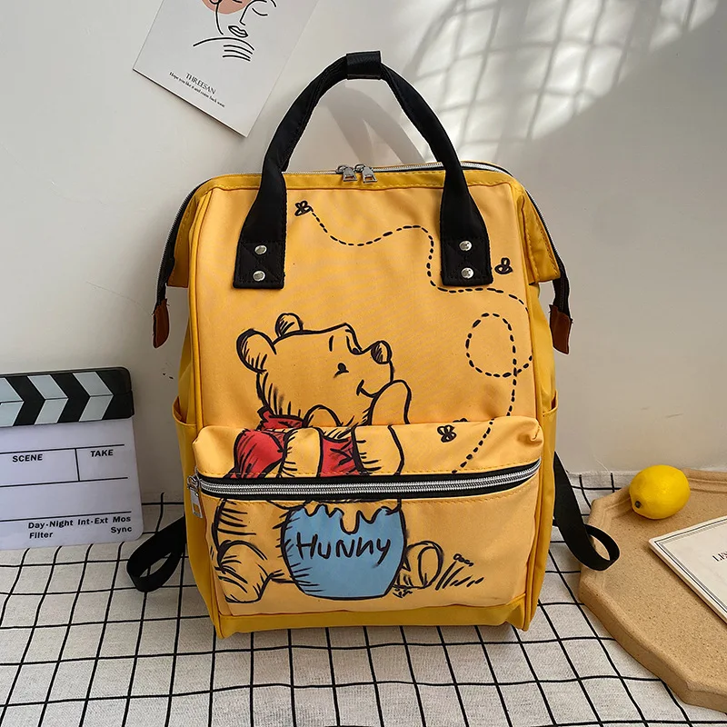 New Disney Pooh Bear Backpack Cartoon Large Capacity Nylon Mummy Bag Student School Bag Multifunctional Storage Bag Travel Bag