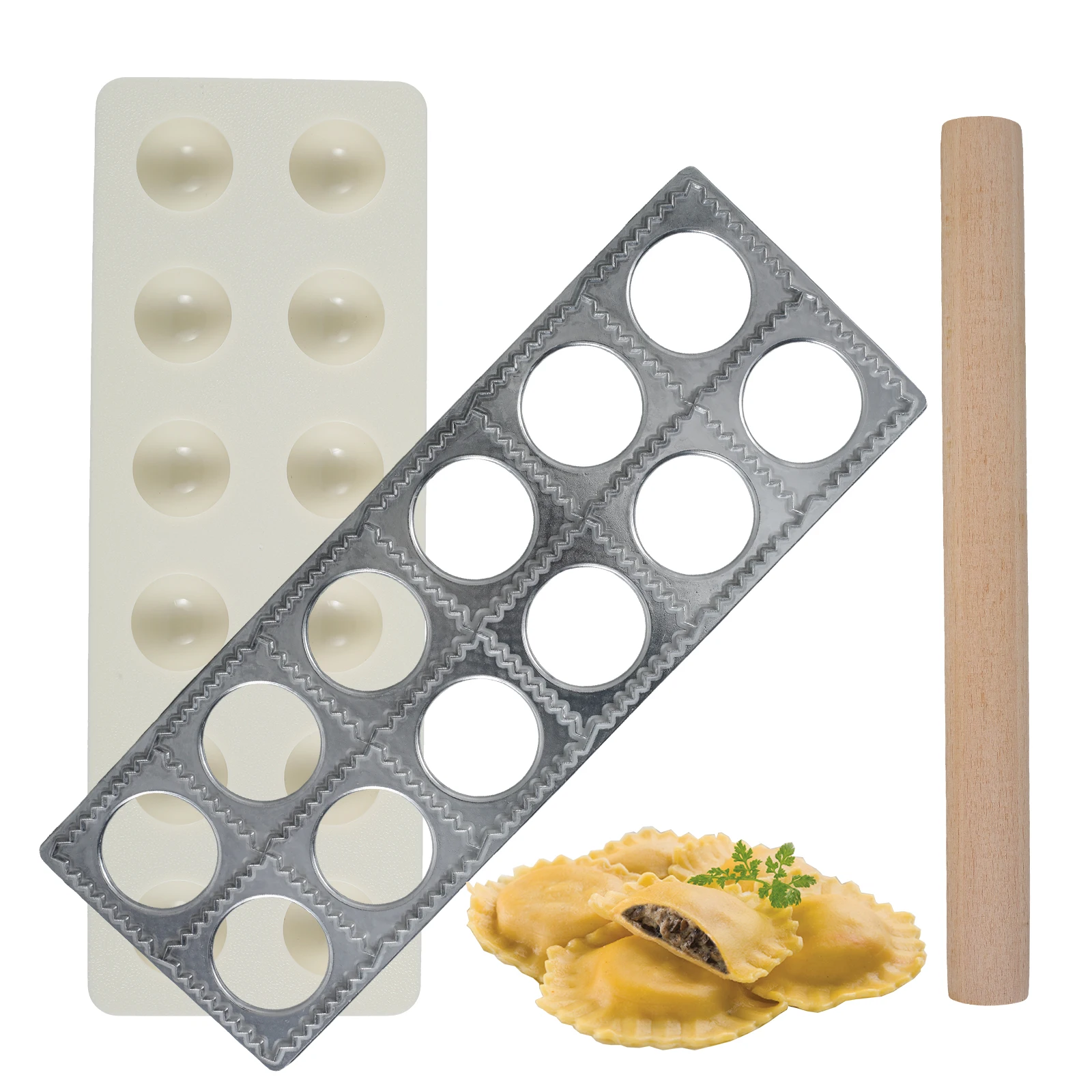 

Ravioli Maker Press 10/12 Holes Ravioli Mold Tray Pelmeni Pasta Maker Kitchen Aid Pasta Press Cutter Tool Dumpling Mould Set