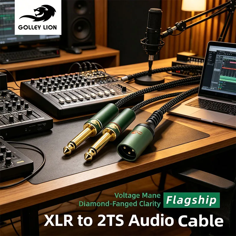GOLLEY LION XLR Male To Dual 6.35mm TS Mono Audio Cable Gold-Plated Plug Braided Cord for Mixer Amplifier Guitar