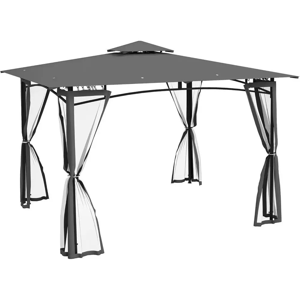 

Садовый павильон 10' x 12' с москитной сеткой, металлический навес с двойной крышей для сада, газона, заднего двора, террасы - серый