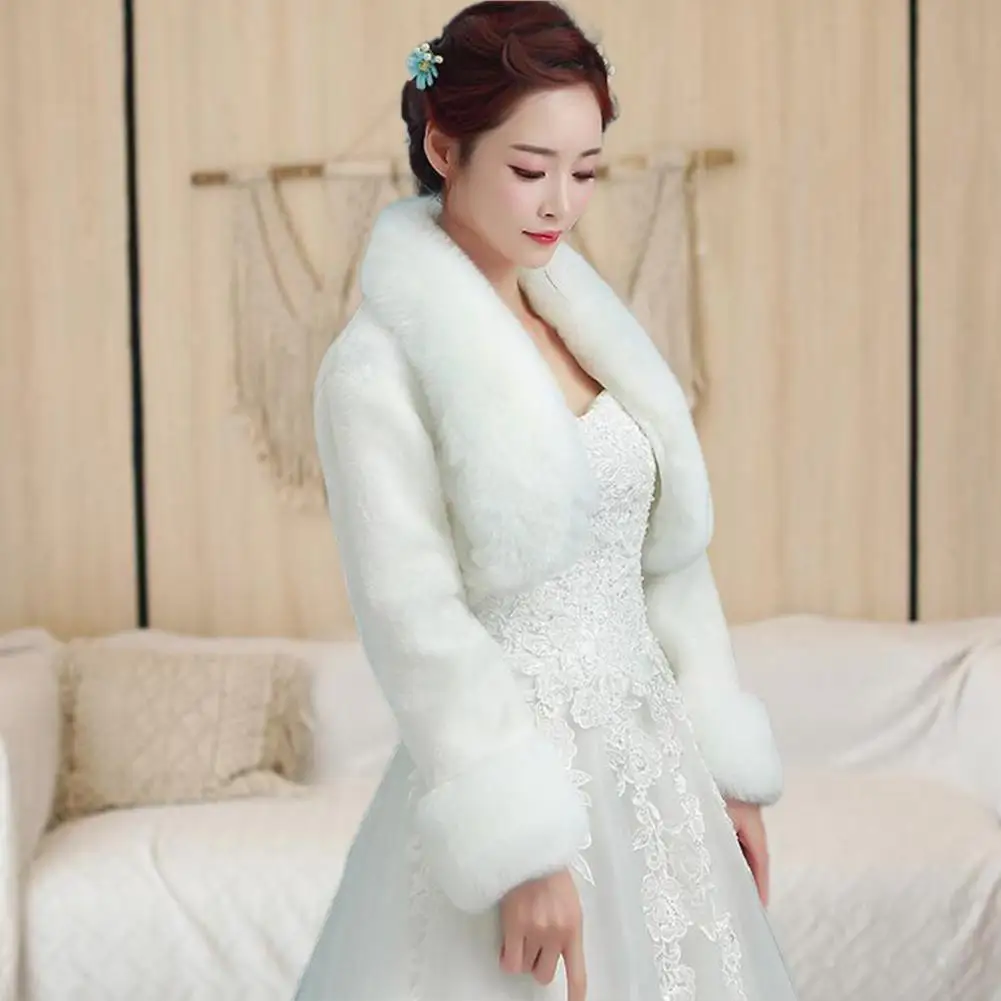 Short  Fabulous High-end Wedding Bolero Coat Faux Fur Wedding Bridal Shrug Thicken   Lady Clothes