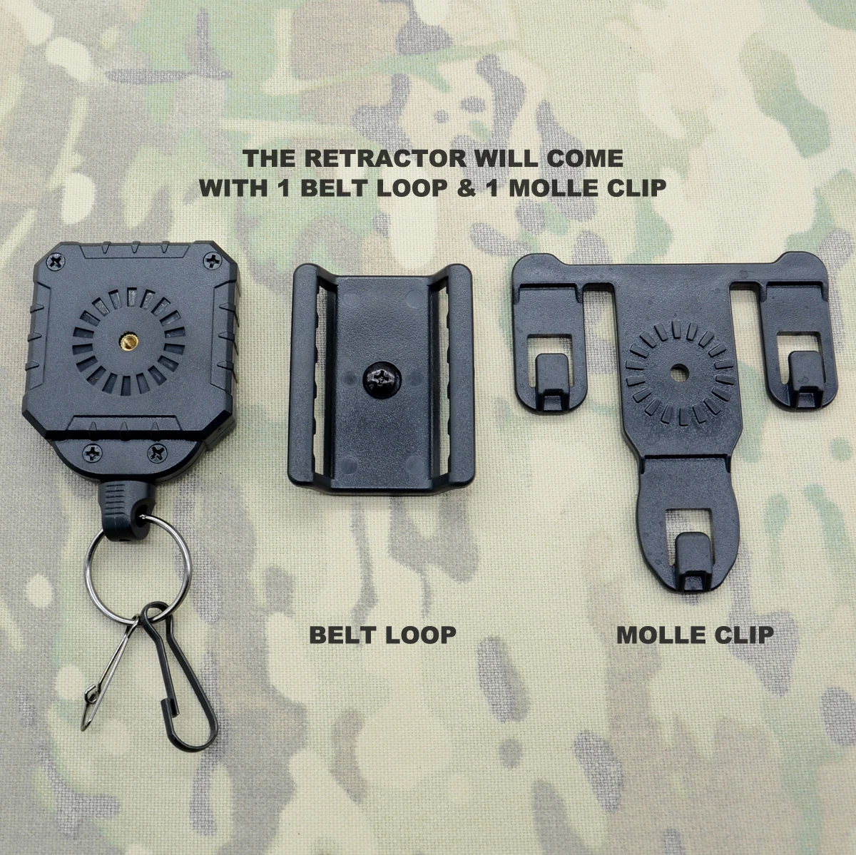 ROCOTACTICAL Self Retractable Reel Molle Tactical Tool Sling Cable Heavy Duty Carabiner Keychain ID Badge Holder Key Reel