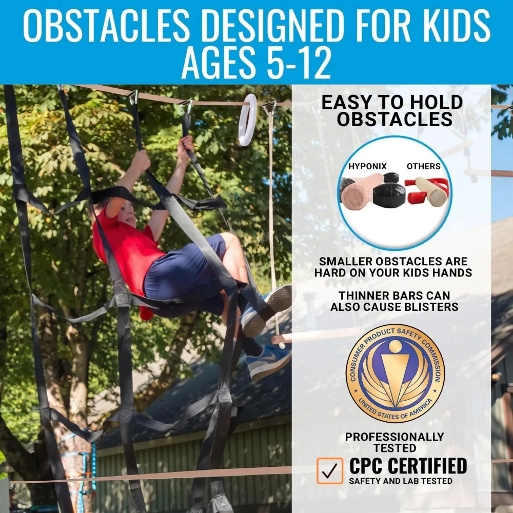 Ninja Warrior intempéries Curso de Obstáculos para Crianças, 2x60 pés, Bottom Line, 13 Obstáculos, Fácil Configuração, £ 880