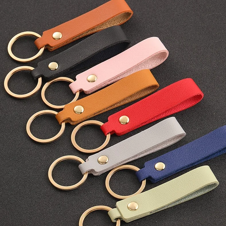 Soft PU Leather Key Chains for Friends Colorful Simple Blank Keyring Pendant Short Style Car Keychain Accessories Keys Storage