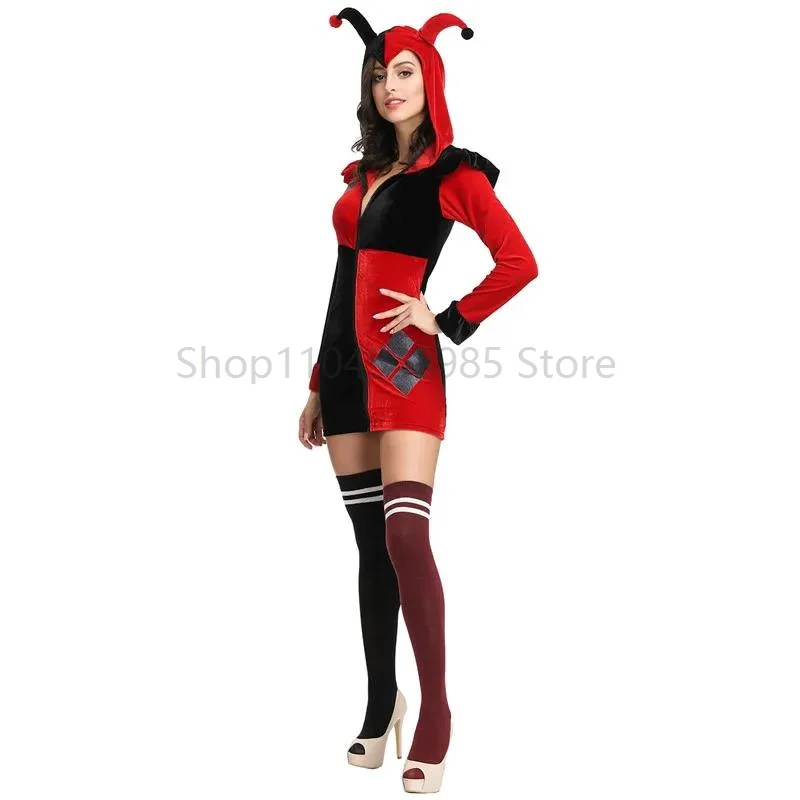 Halloween Purim Evil Horrifying Ugly Jester Cosplay Costume Carnival Party Funny Circus Clown Fancy Dress - view 4