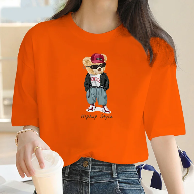 T-shirt donna 2024HIPHOP Bear Print t-shirt Y2K Cartoon Print abbigliamento Fashion Graphic t-shirt Top Ladies Print t-shirt donna