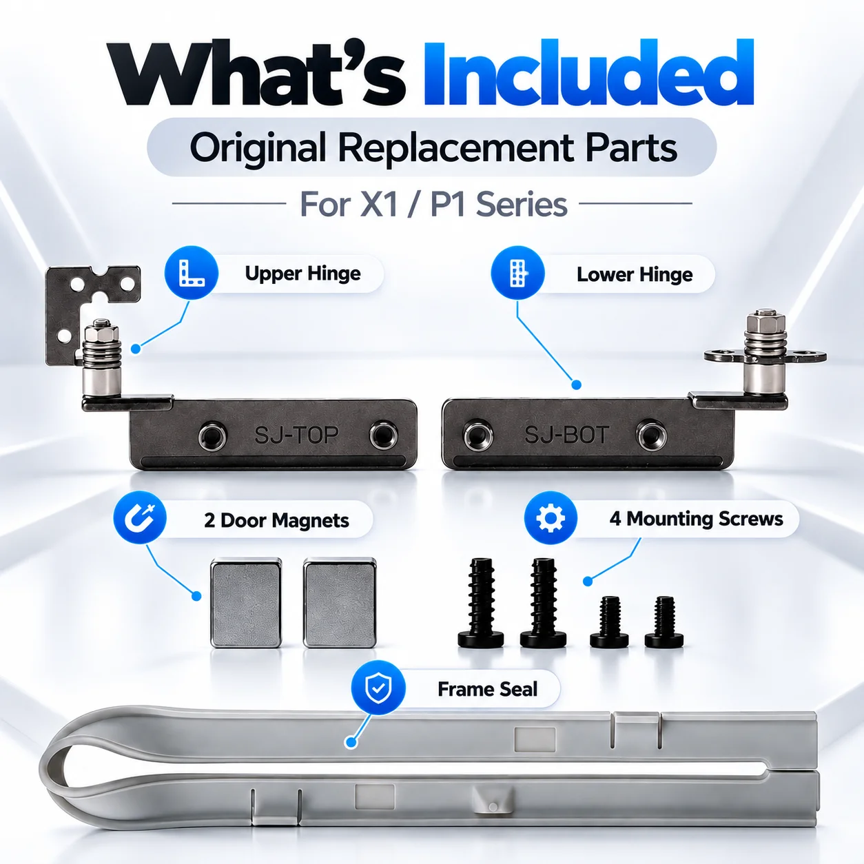 Original Bambu Lab Front Door Mounting Kit for X1/P1 Series 3D Printer, Hinge Magnet Seal Replacement Parts