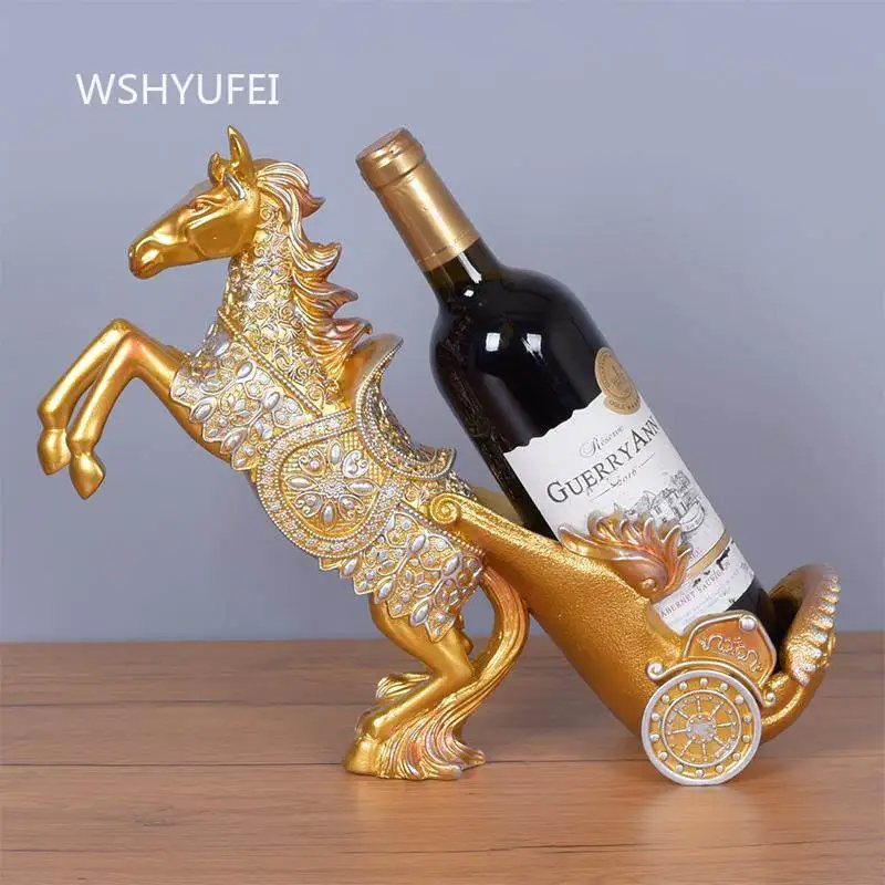 Creative Red Wine Rack for Horse Drawn Carts Resin Wine Rack Wine Cabinet Decoration Decorative Crafts Storage Rack Ornament
