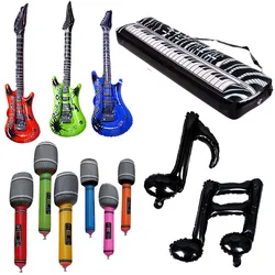 80s 90s Themed Inflatable Guitar Microphones Piano Kids Adult Birthday Party Decorations Rock and Roll Party Supplies