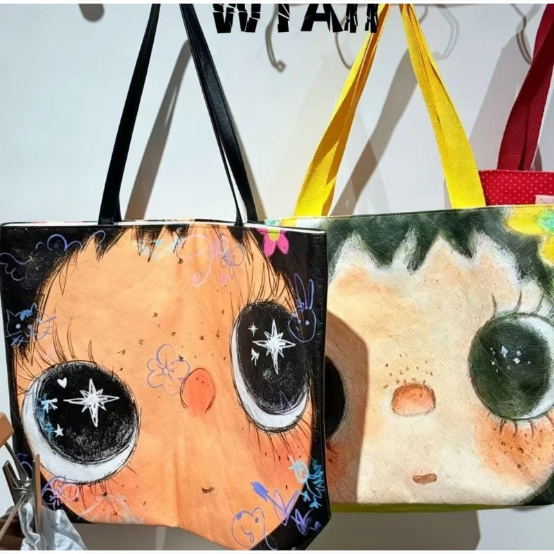 Star Eyes Cartoon Girl Print Umhängetasche, Damen-Einkaufstasche aus PVC mit großem Fassungsvermögen, leichte Einkaufstasche, Einkaufstasche für den Arbeitsweg – Detail 7
