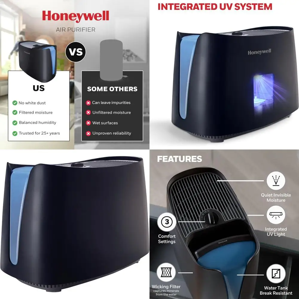 

Ультрафиолетовый увлажнитель воздуха объемом 1,1 галлона для средних помещений, идеально подходит для младенцев и детей, легко чистится.