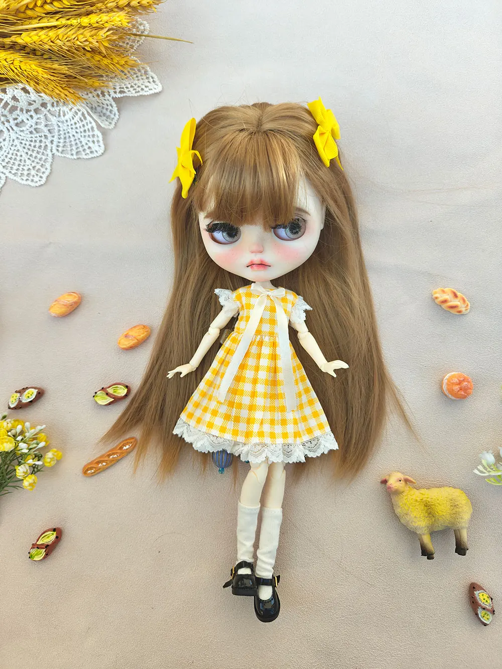 NEW Blythe Doll Clothes  blythe clothing  Classic  Lemon yellow plaid dress Handmade OB22 OB24 AZONE Accessories blythe clothes