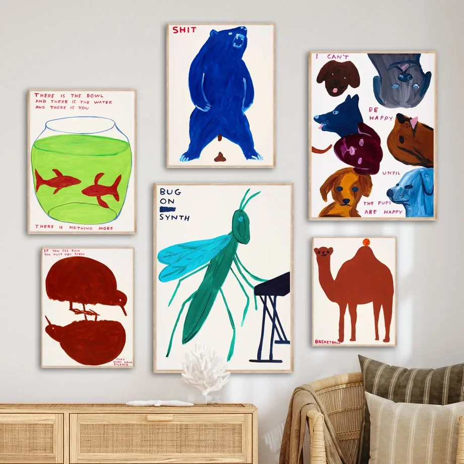 David Shrigley Camel Bear Fish Dogs Bird Wall Art Canvas Painting Nordic Posters And Prints Wall Pictures For Living Room Decor