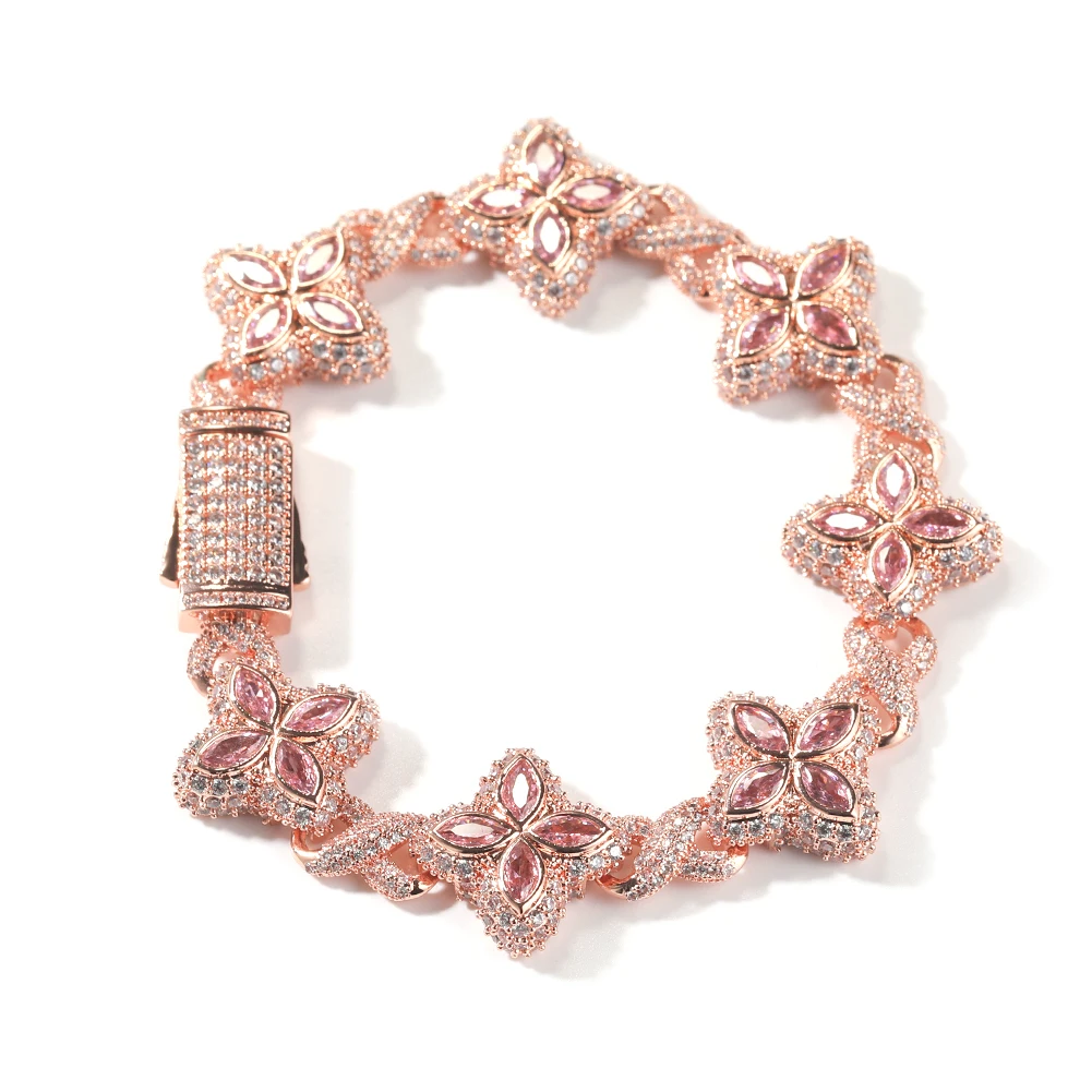 TBTK Colored CZ Four Clover Inifinity Chain Necklace Micro Paved Out 5A+ Cubic Zircon Luxury Bracelet Hiphop Jewelry