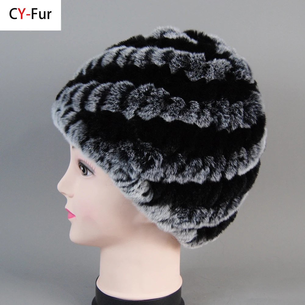 Hot Sale Lady Real Rex Rabbit Winter Fur Hat For Women Russian Real Fur Knitted Cap Headgear Winter Warm Women Hat Beanie Hats