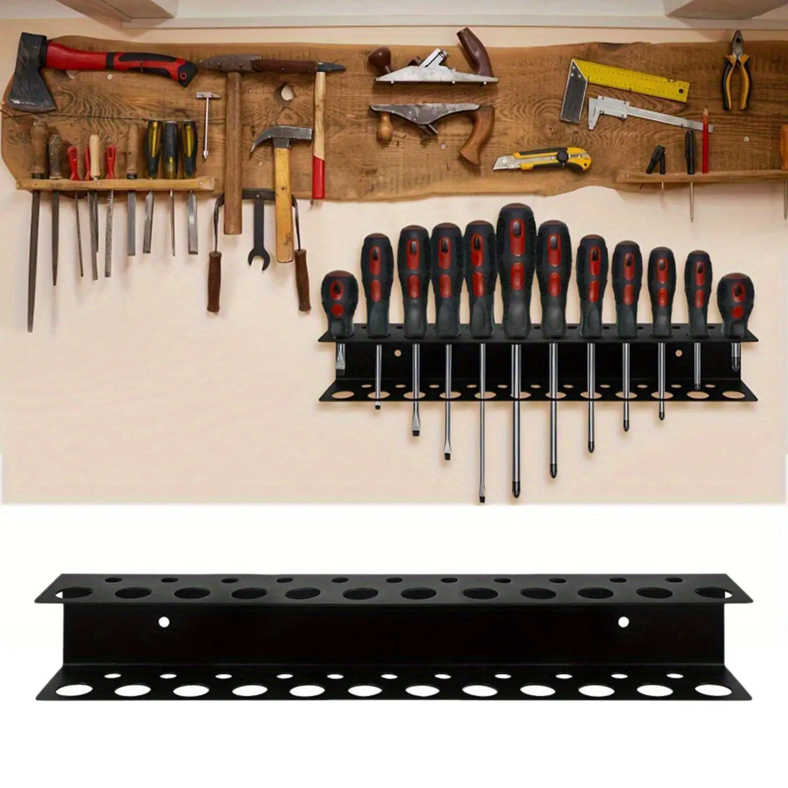 

Настенный органайзер для отверток с несколькими отверстиями, экономящий место, стойка для хранения инструментов, подставка для ручных инструментов для гаража и верстака
