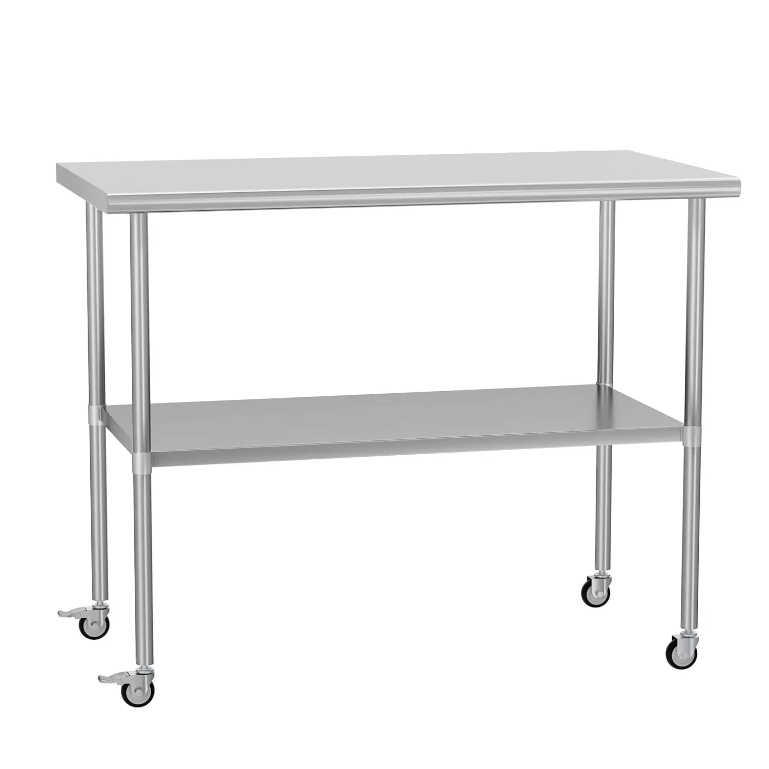 Steel Table with Wheels 24 x 48 Inches Metal Prep Table with Adjustable Undershelf, Stainless Table for Commercial Kit