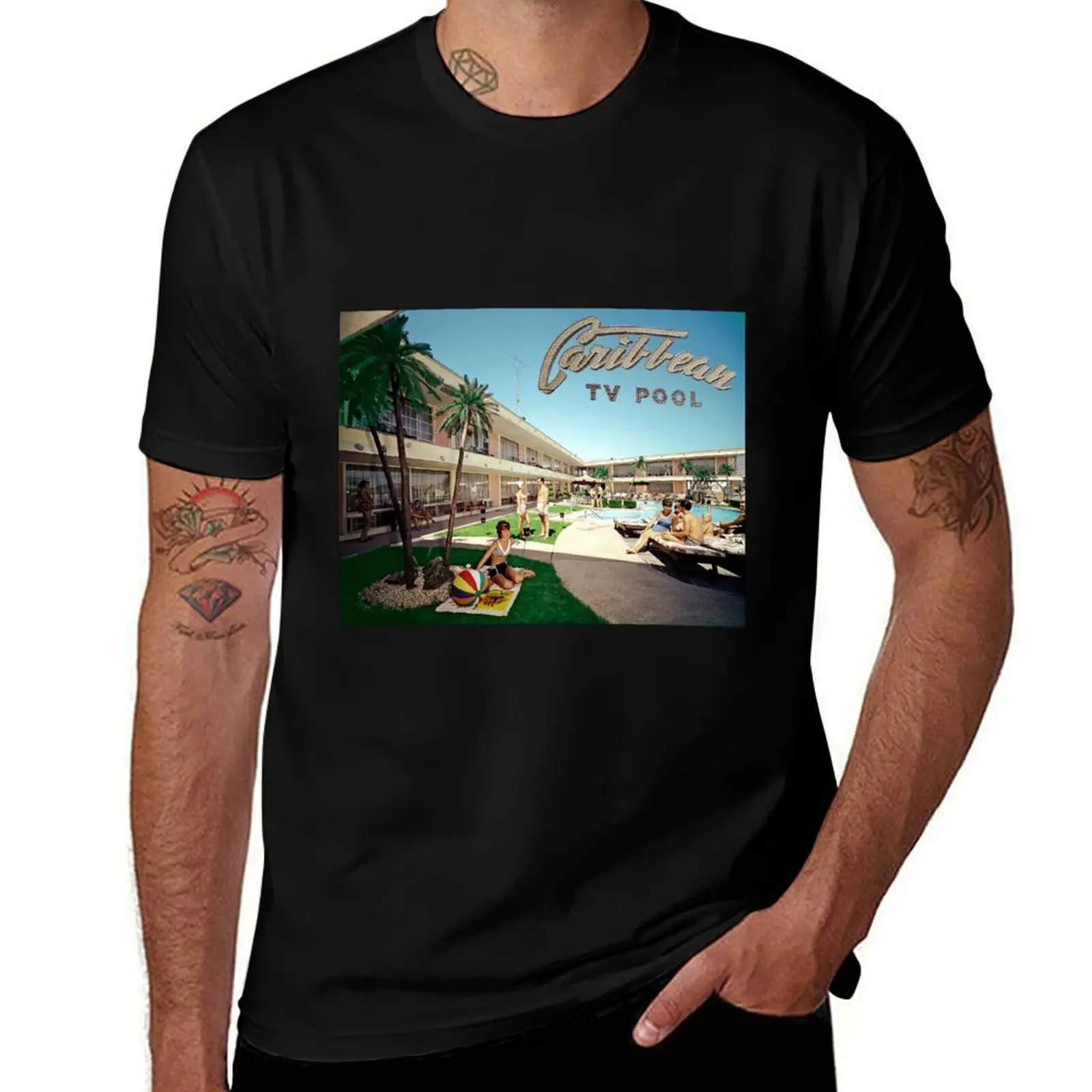 Caribbean Motel 1960s Pool Photograph located in Wildwood New Jersey. T-Shirt Urban Style Casual Short Sleeve Top T-Shirt