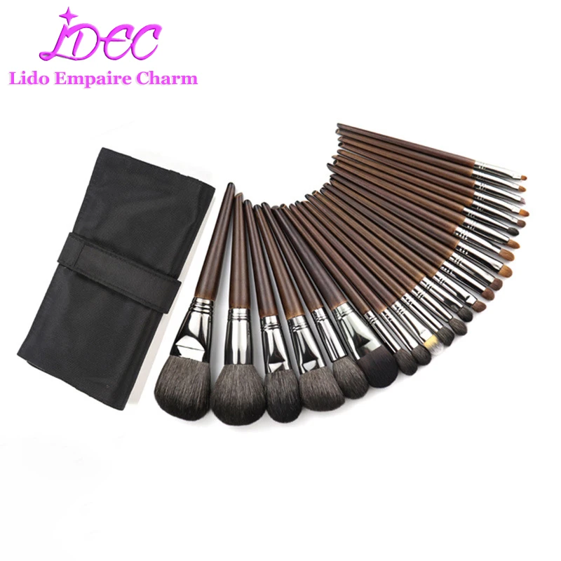 24 /26 Premium Natural Goat Hair Cosmetic Makeup Brush Set - Expertly Applies Foundation, Blends Blush, Conceals Imperfections