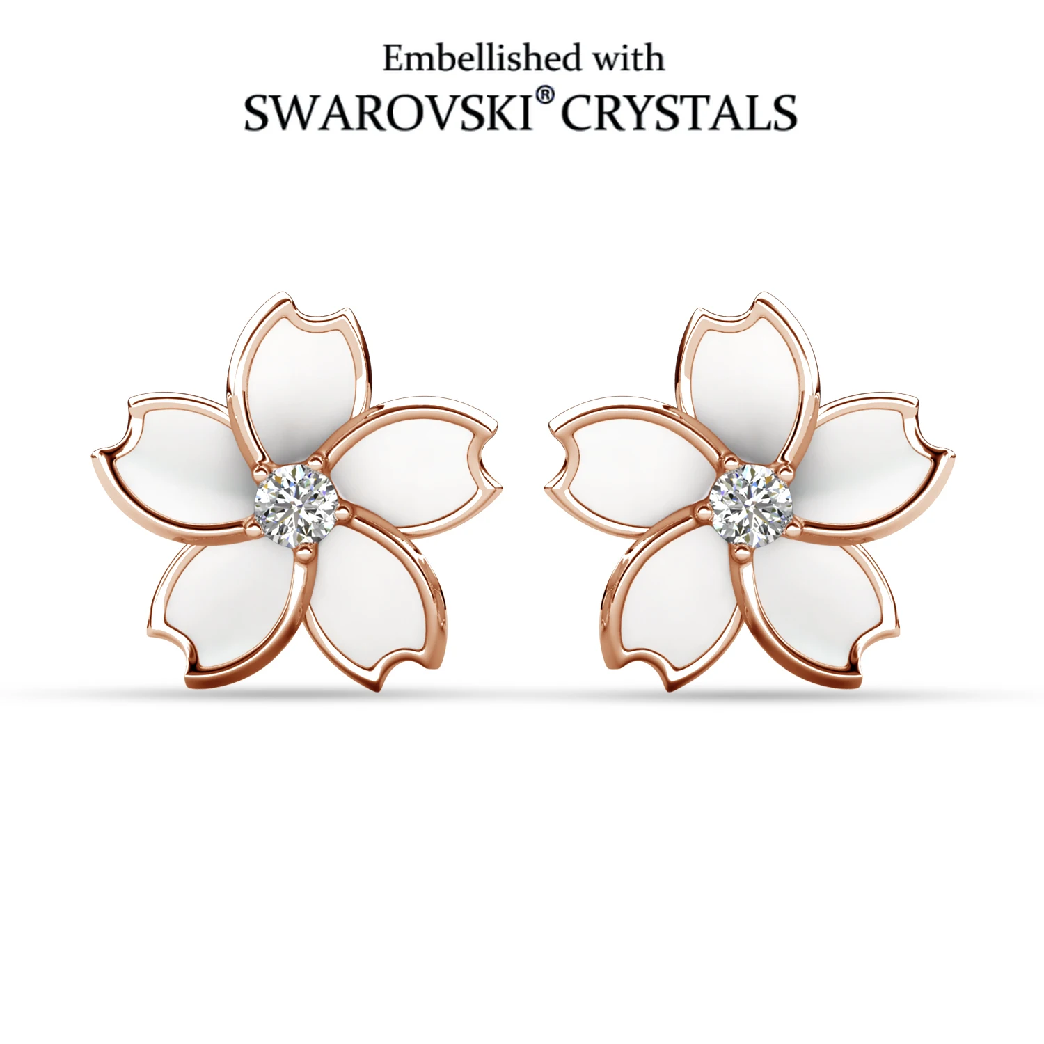 

Cherry Blossom Flower Stud Earrings Embellished with Swarovski Crystals Copper Rose Gold Plated Women Jewelry Bridal Gift