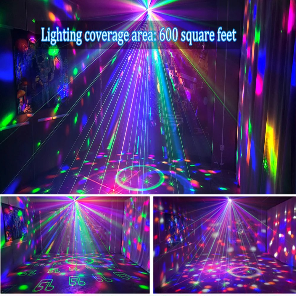 2 Disco Ball Lights with Pattern Projection and Sound Control, Remote Control Laser Lights, Dj Party Lights, Projector Lights, Led Lights, 6-Color Sound-Controlled Flashing Lights, Suitable for Indoor Rooms, Outdoor Dance Floors, Parties, Birthdays, Carnivals, Home Karaoke, Halloween, Christmas, Wedding Shows
