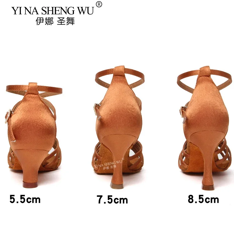 Adult Women Latin Dance Shoes Ballroom Tango Indoor Dancing Shoes High Heels 8.5cm Suede Soles Professional Dance Practice Shoes