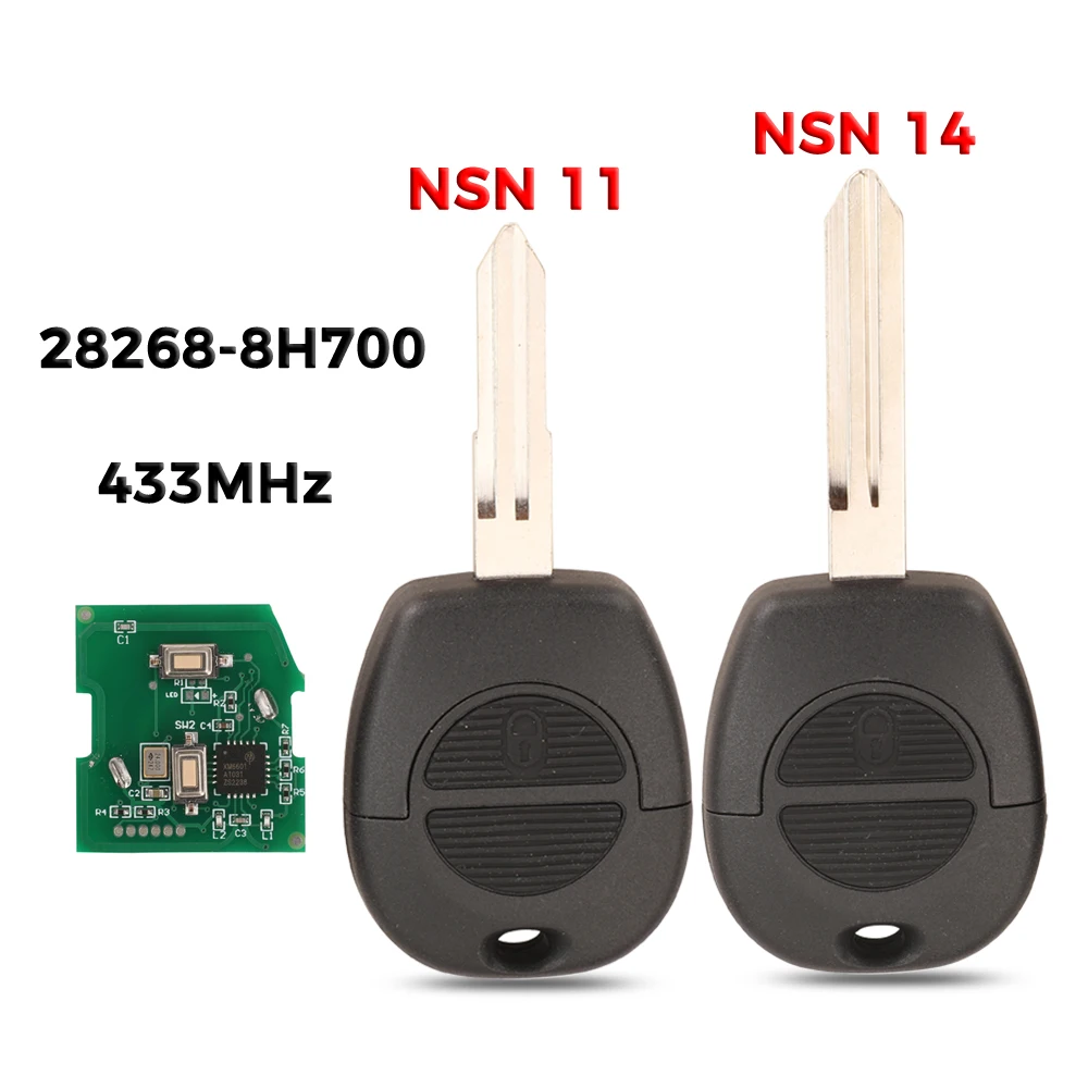 

jingyuqin 28268-8H700 433MHz For Nissan Patrol Navara X-Trail Serena Primera Micra Almera No Chip 2BT Control Remote Car Key Fob