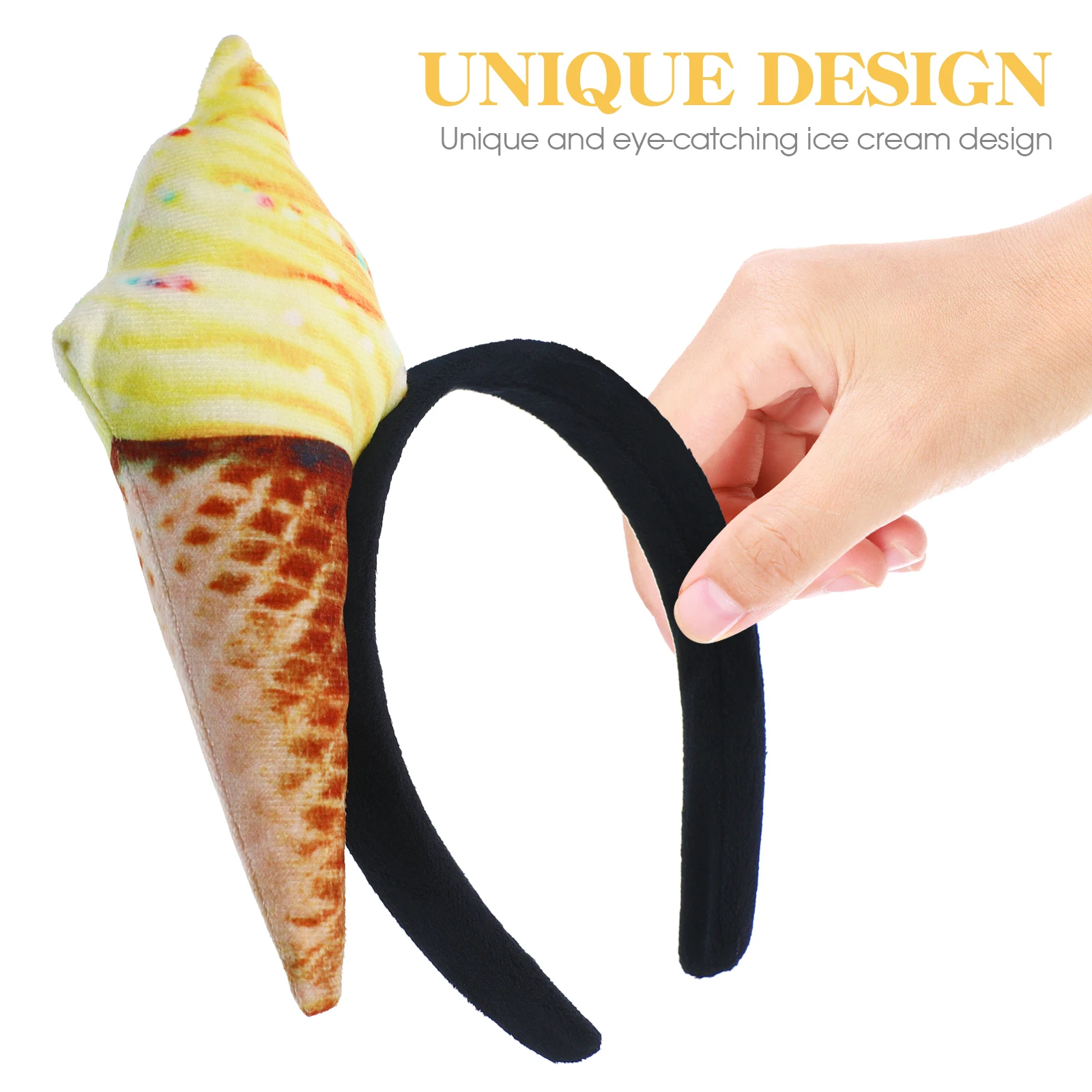 

Ice Cream Headband Cone Hairband FG051602 Yellow Soft Cloth Comfortable Wash Face Make Up Hairstyling Accessories Adult Hair