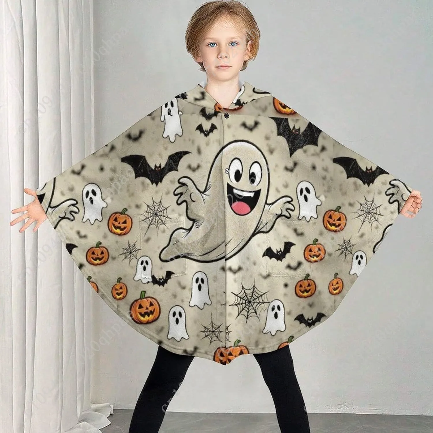 Pull de couverture en flanelle confortable, sweat à capuche surdimensionné avec toile d'araignée fantôme de citrouille d'halloween avec poches pour enfants et adolescents