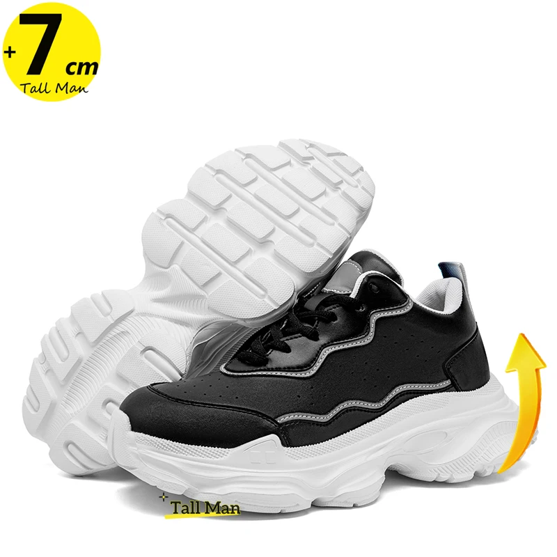 

Men Leather Casual Sneakers Height Increasing 7cm Shoes Women Oxford Shoes Big Size 36-44