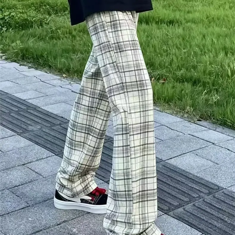 Cleanfit Deep Blue Plaid Men's Retro Straight Leg Sports Casual Pants Couple's Trendy Brand Straight Cut Long Trousers