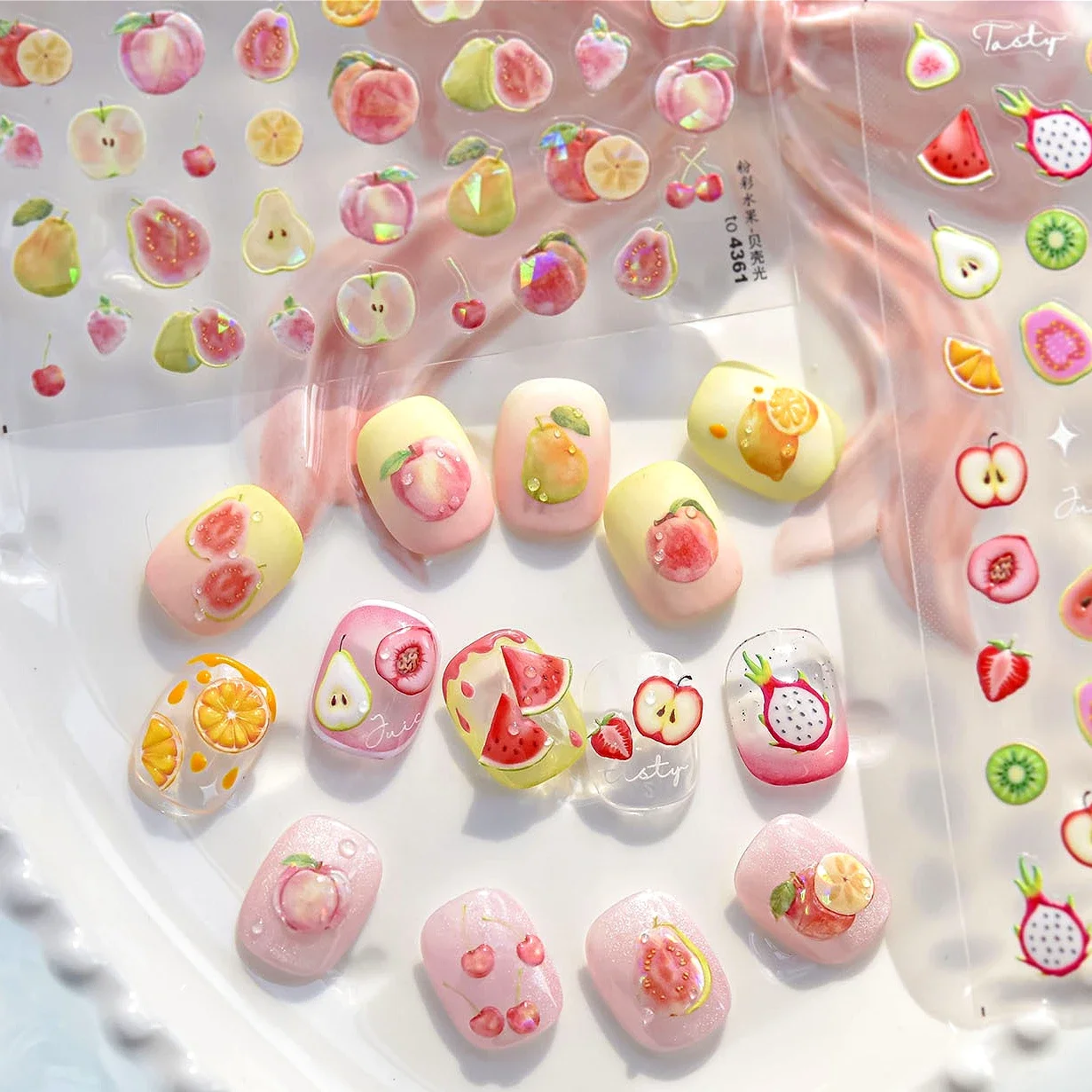 Fruta colorida pera Kiwi higo guayaba Pitaya piña fresa cereza verano vegetal pegatinas para decoración de uñas calcomanía