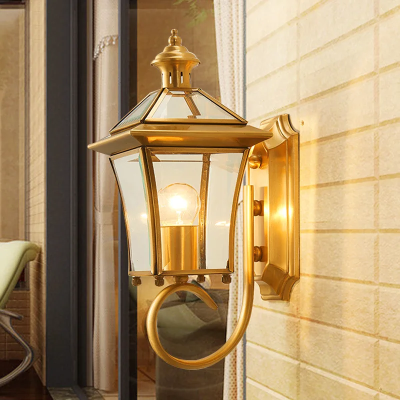 All-copper outdoor waterproof wall lamp European-style villa lamp garden aisle courtyard lamp corridor room exterior wall