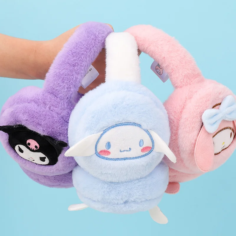 Sanrio Kuromi Cinnamoroll Plush Ear Warmer Winter Warm Earmuffs Kawaii Cartoon Outdoor Cold Protection Ear-Muffs Folding Earflap