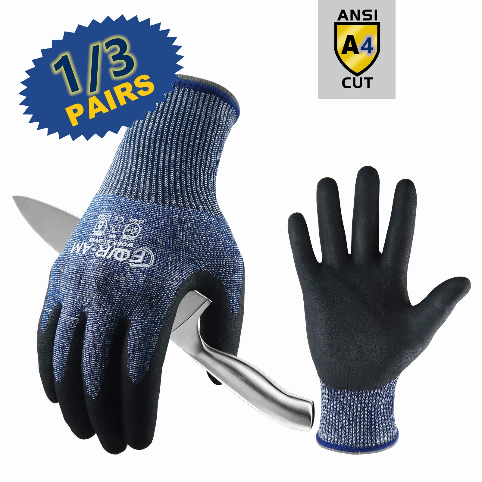 1/3Pairs Level 3 Cut-Resistant Gloves, Firm Non-Slip Grip, Heavy Duty Work,Multipurpose, Excellent Grip for Men & Women