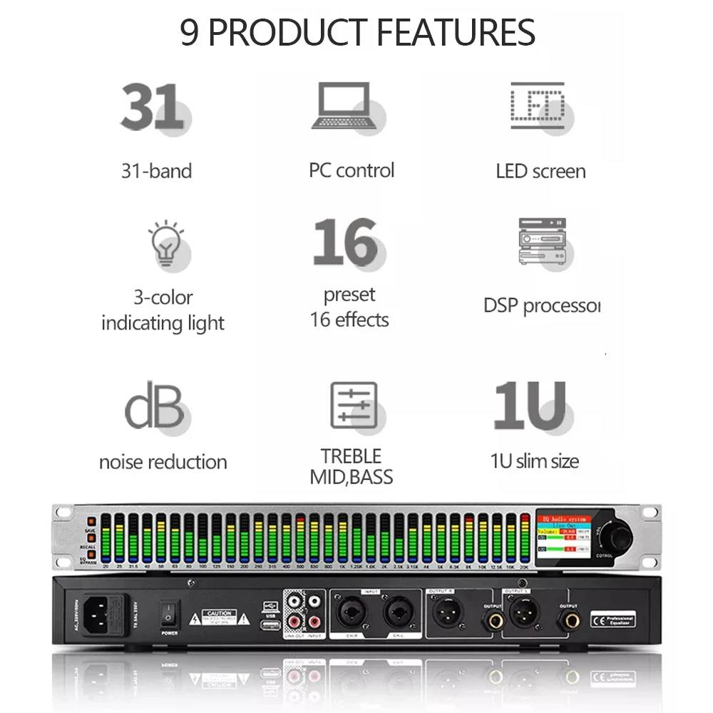 ShennDare EQ231 31 Band Stereo Graphic DSP Profesional Digital Audio Equalizer DJ Panggung Karaoke Rumah Alat Musik Efek Equalizador Peralatan Rekaman Studio Sistem Equalizer Suara