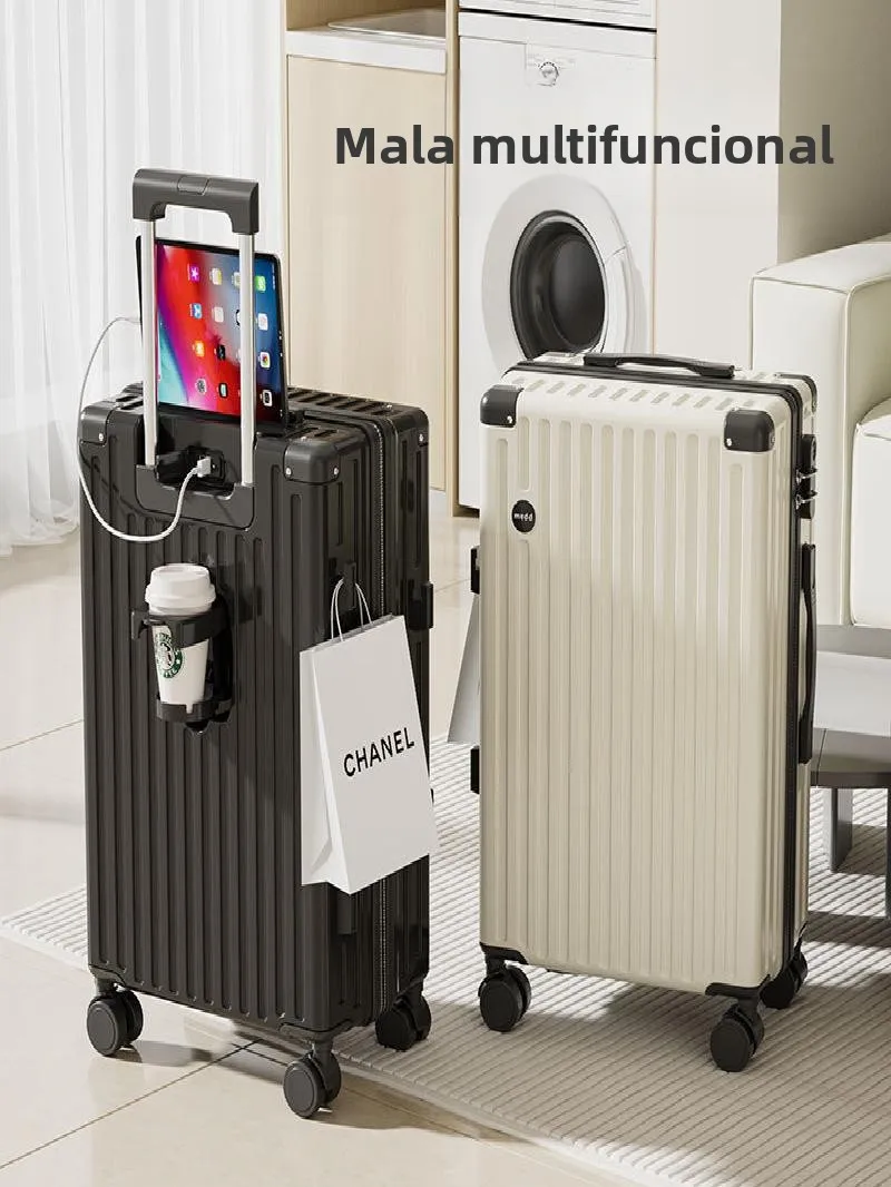 新型20インチカジュアル旅行スーツケース-静音カップホルダー付き-パスワードロック式-abs-pc素材-ユニバーサルホイール-伸縮ハンドル