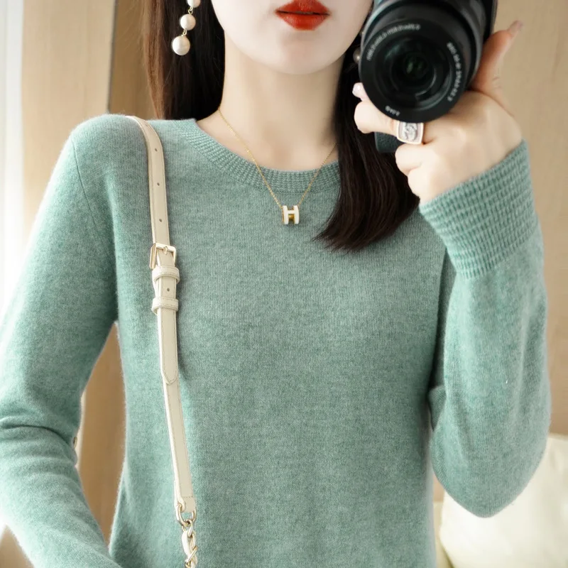 

Women Sweater 2023 Autumn Winter Long Sleeve O-neck Pullovers Slim Fit Fashion Warm Bottoming Shirt Inner Knitwears Tops