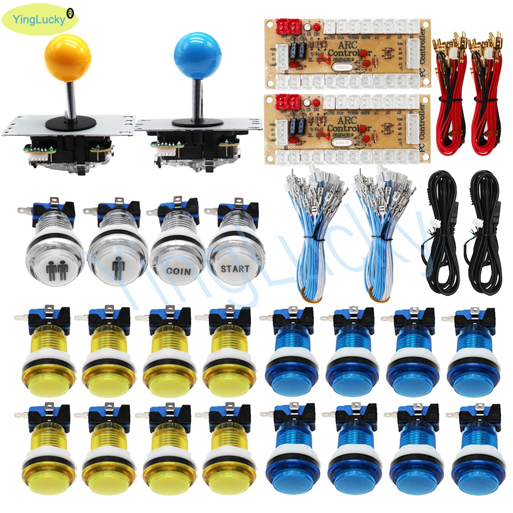 2-Spieler Arcade Joystick Kit DIY Spielautomat PC Raspberry Pi Arcade USB Zero Delay Board Controller 12V LED-Licht Drucktaste