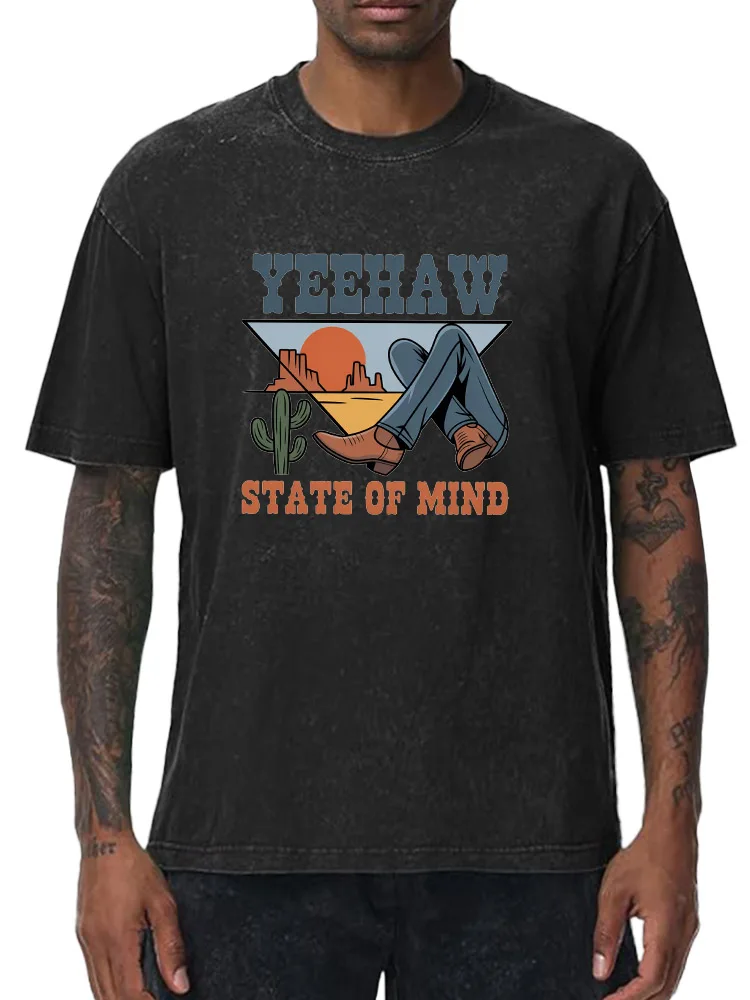 تي شيرت برسومات مغسولة كبيرة الحجم من State of Mind تي شيرت 100% قطن ملابس الشارع الشهير للرجال ملابس هيب هوب كلاسيكية فضفاضة