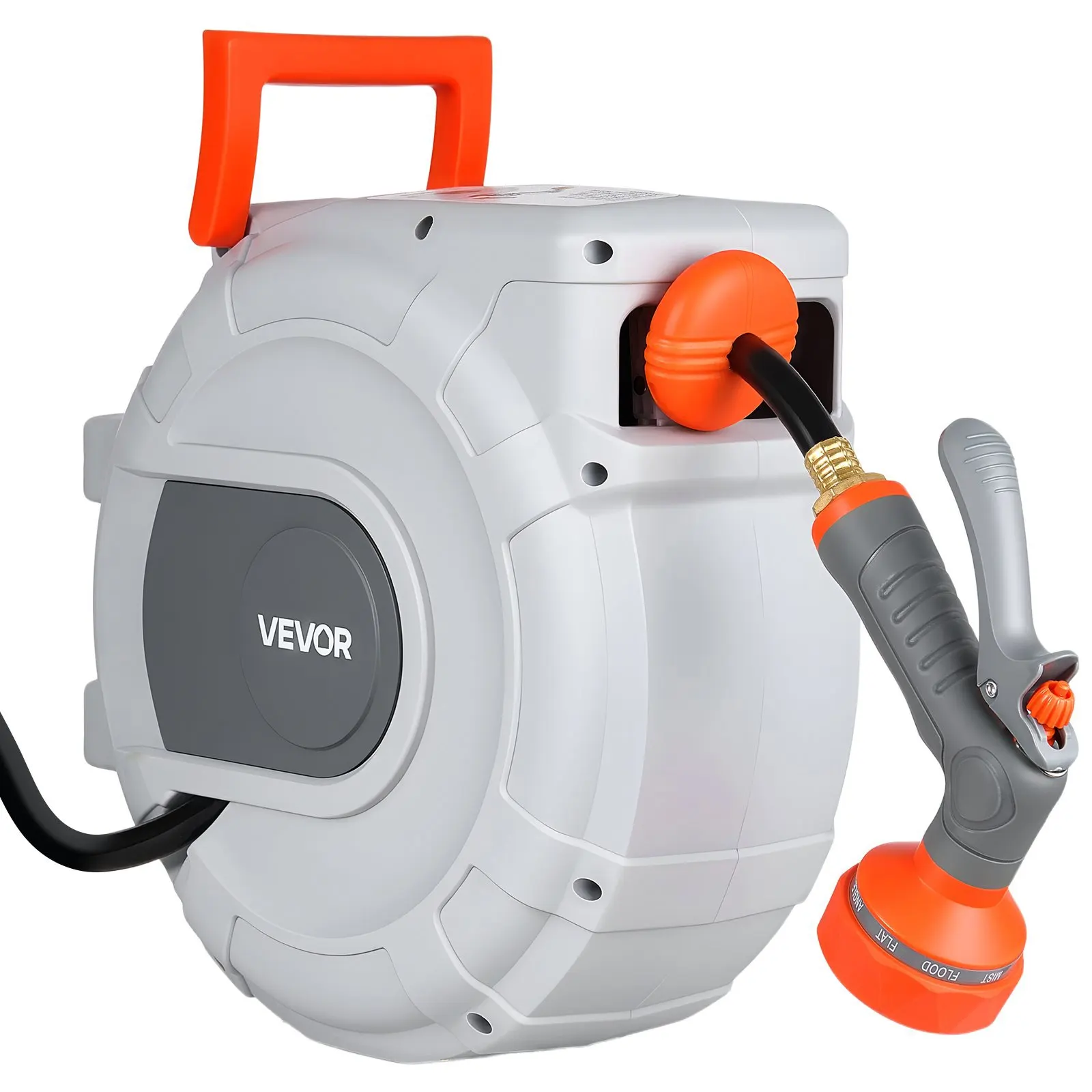 

Retractable Garden Hose Reel, 1/2 in x 50 ft, Wall Mounted Hose Reel with 9-Function Sprayer Nozzle and 180° Swivel Bracket,