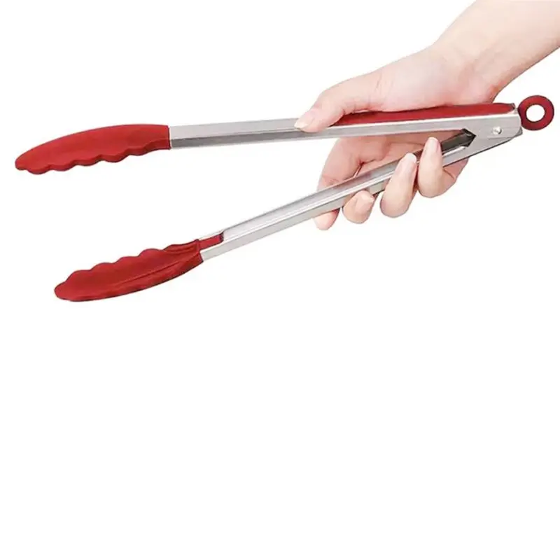 ABZS Non-Slip Food Tongs Set-3 Sizes 7/9/12 Inch Kitchen Barbecue Bread Clips For Cooking Grilling Baking